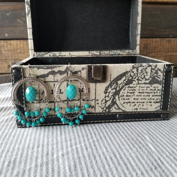 Turquoise & silver boho tribal earrings - Picture 2 of 5